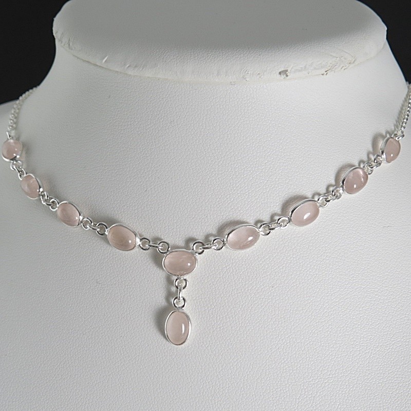 Collar joyería en plata cuarzo rosa