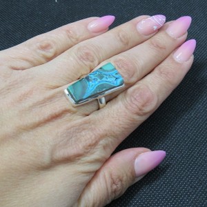 Anillo crisocola con malaquita y plata