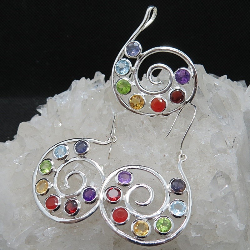 Conjunto Siete Chakras y plata