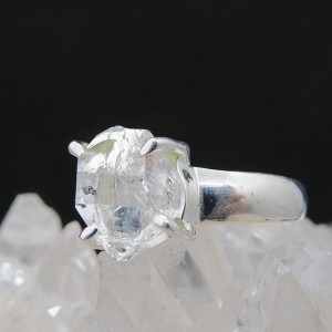 Anillo diamante Herkimer y plata