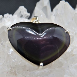 Colgante corazón obsidiana arco iris y plata