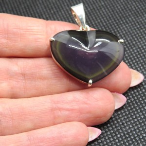 Colgante corazón obsidiana arco iris y plata