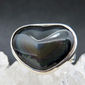 Anillo obsidiana arco iris y plata