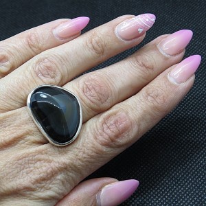 Anillo obsidiana arco iris y plata