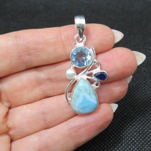 Colgante larimar con piedras semipreciosas y plata