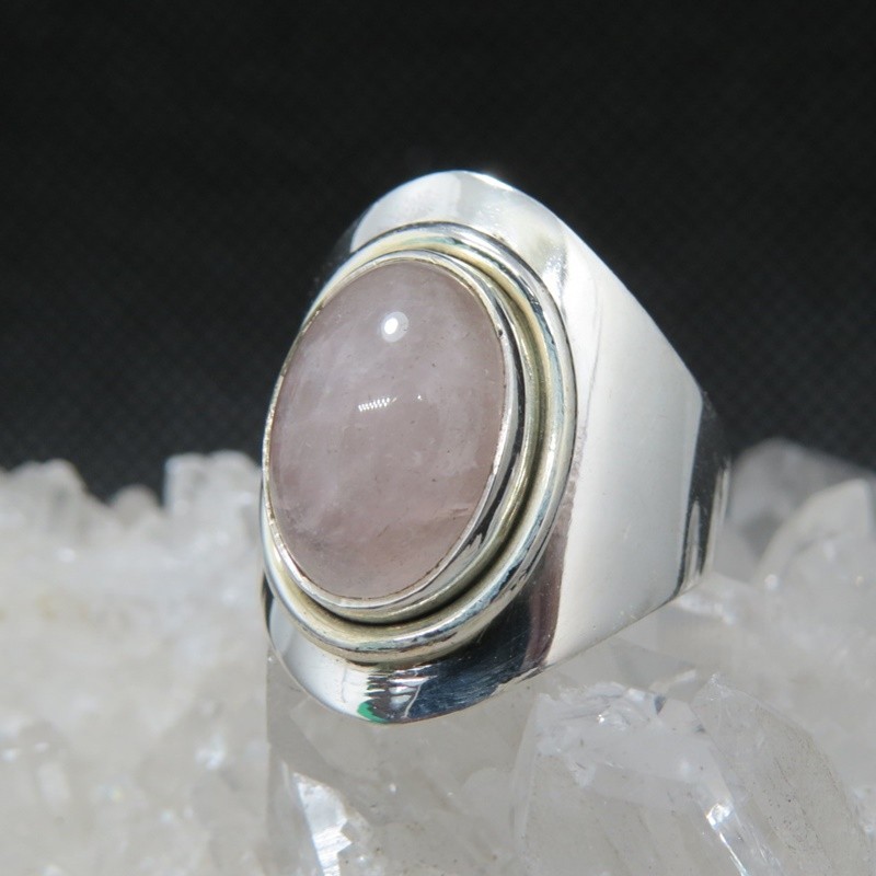Anillo cuarzo rosa y plata