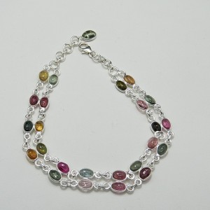 Pulsera joyería en plata de turmalina de colores