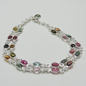Pulsera joyería en plata de turmalina de colores