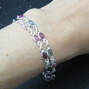 Pulsera joyería en plata de turmalina de colores