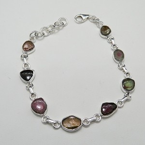 Pulsera joyería en plata de turmalina sandía y de colores