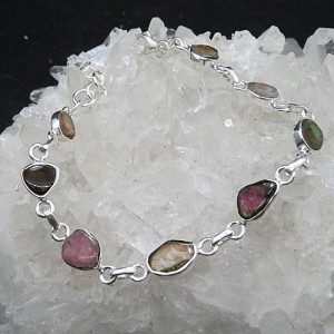 Pulsera joyería en plata de turmalina sandía y de colores