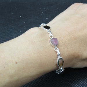 Pulsera joyería en plata de turmalina sandía y de colores