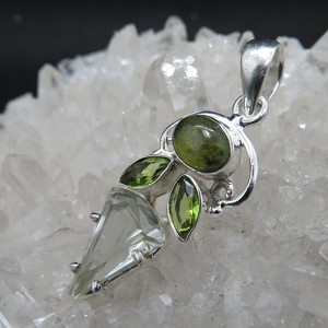 Colgante prasiolita, turmalina verde, olivino y plata