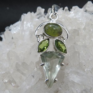 Colgante prasiolita, turmalina verde, olivino y plata