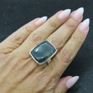 Anillo ágata musgosa y plata