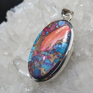 Colgante nácar rosa y turquesa cobre y plata