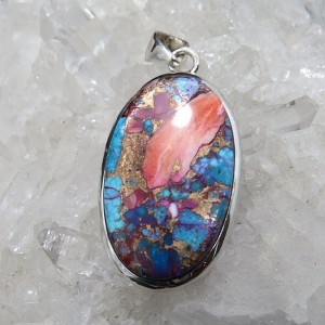 Colgante nácar rosa y turquesa cobre y plata
