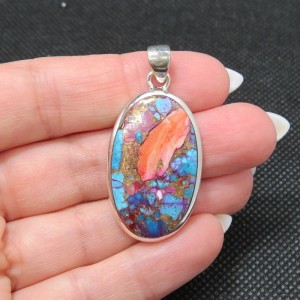 Colgante nácar rosa y turquesa cobre y plata