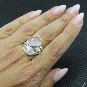 Anillo cuarzo rosa y plata