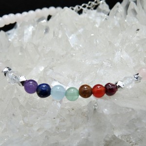 Pulsera Tobillera 7 chakras y cuarzo rosa