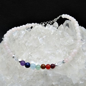Pulsera Tobillera 7 chakras y cuarzo rosa
