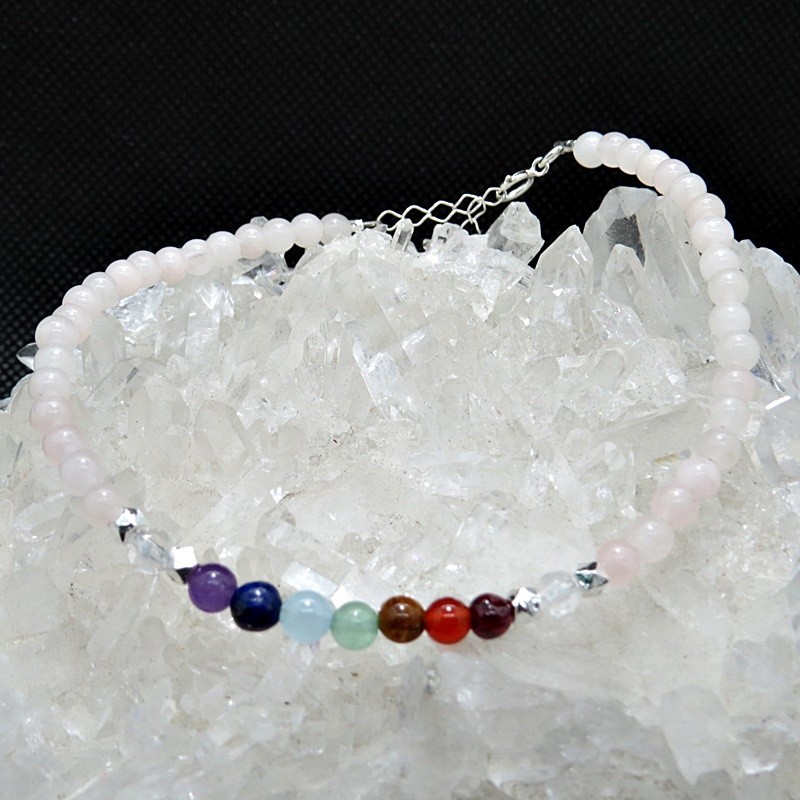 Pulsera Tobillera 7 chakras y cuarzo rosa