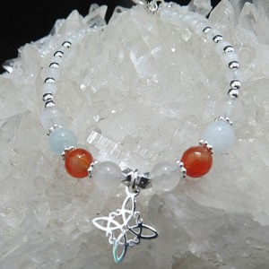 Pulsera piedra luna, aguamarina, cornalina y plata