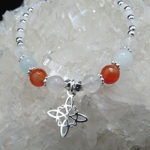 Pulsera piedra luna, aguamarina, cornalina y plata