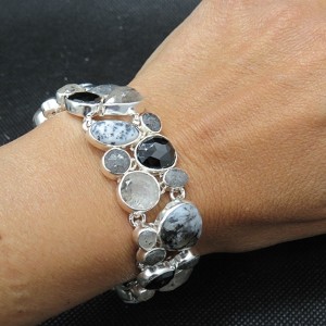 Pulsera joyería en plata merlinita y varias piedras semipreciosas