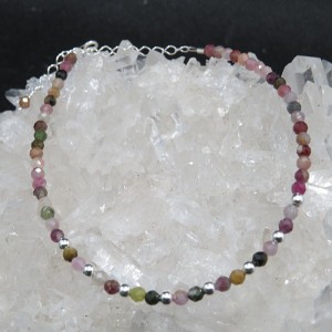 Pulsera Tobillera turmalina de colores y plata