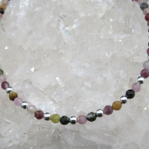 Pulsera Tobillera turmalina de colores y plata