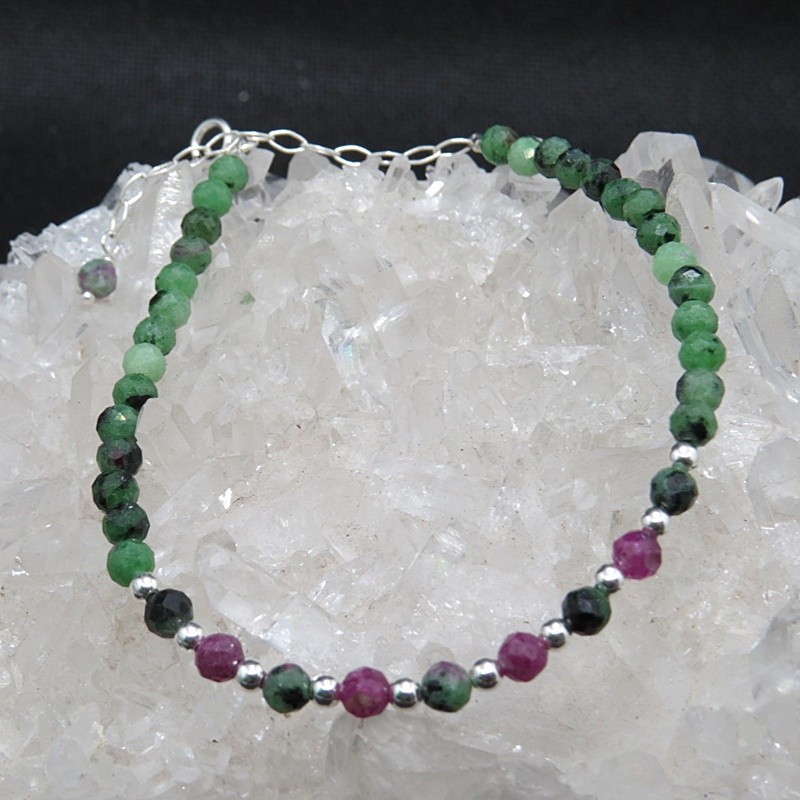 Pulsera Tobillera zoisita con rubí y plata