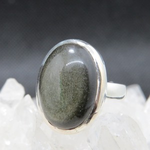 Anillo obsidiana dorada y plata