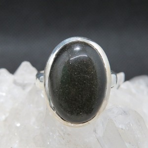 Anillo obsidiana dorada y plata