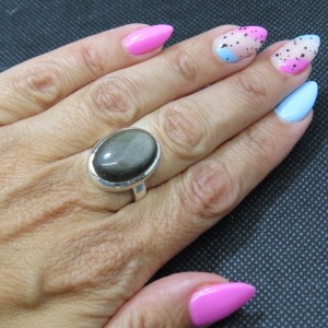 Anillo obsidiana dorada y plata