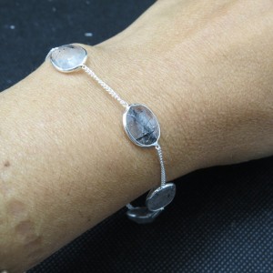 Pulsera joyería en plata cuarzo turmalinado