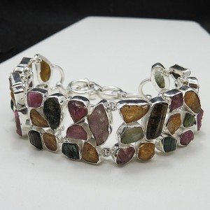 Pulsera joyería en plata de turmalina de colores