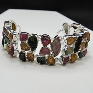 Pulsera joyería en plata de turmalina de colores