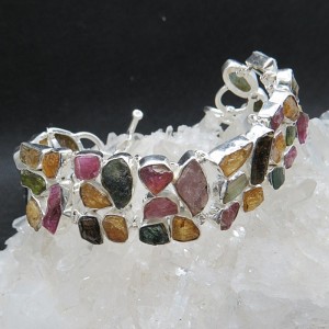 Pulsera joyería en plata de turmalina de colores