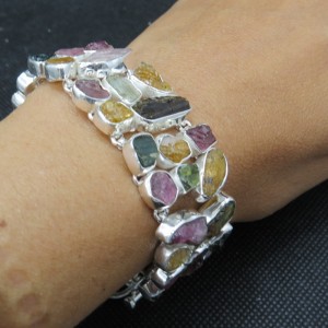 Pulsera joyería en plata de turmalina de colores
