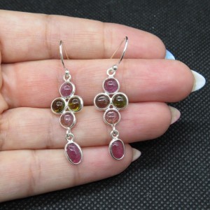 Pendientes turmalinas de colores y plata