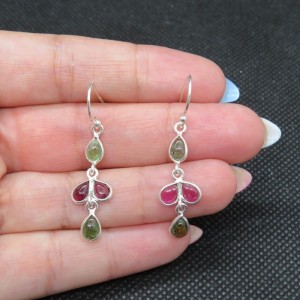 Pendientes turmalinas de colores y plata