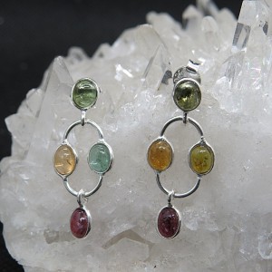 Pendientes turmalinas de colores y plata