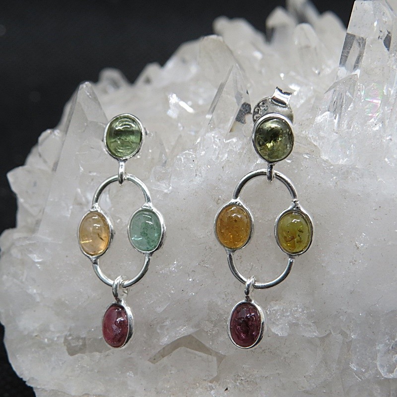Pendientes turmalinas de colores y plata