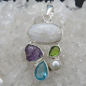 Colgante piedra luna y piedras semipreciosas