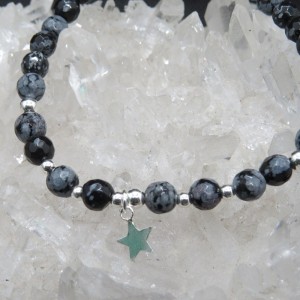 Pulsera estrella obsidiana nevada y plata