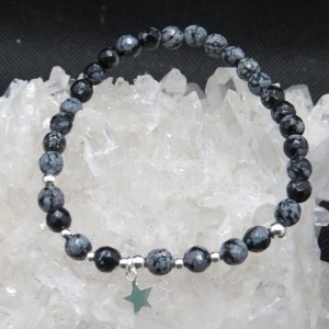 Pulsera estrella obsidiana nevada y plata