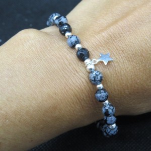 Pulsera estrella obsidiana nevada y plata
