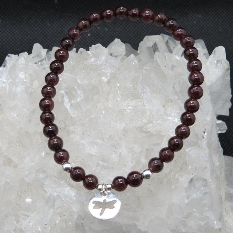 Pulsera libelula granate y plata