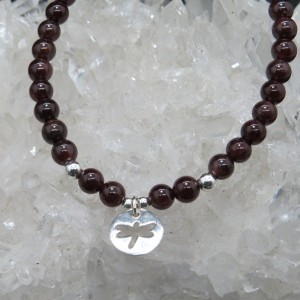 Pulsera libelula granate y plata